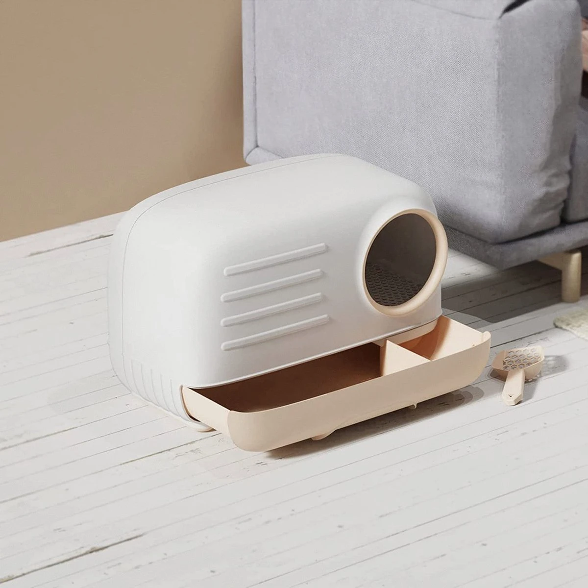 Merkloos PETLUX® XL Kattenbak Retro Design Met Lade, Schep En Opbergruimte - Grote Kattenbak - Kaki 6 Merkloos PETLUX® XL Kattenbak Retro Design Met Lade, Schep En Opbergruimte - Grote Kattenbak - Kaki - Afbeelding 5