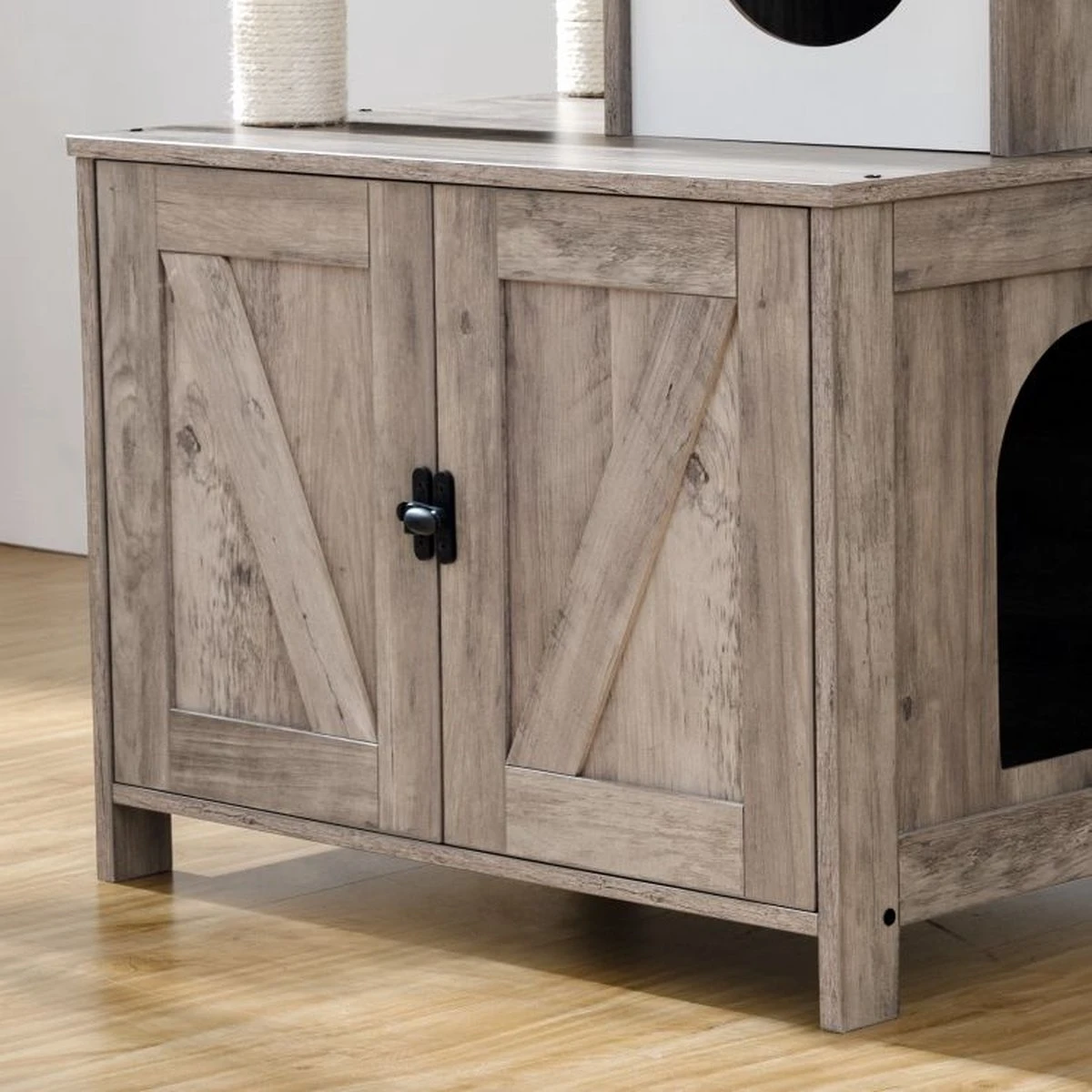 Signature Home Catty Krabpaal Met Kattenbak - Kattenbakkast - Kattenhuis Met Deur En Slot - Krabpalen Met Hangmat Mand Katten Huis - Kattenbakmeubel Verborgen - Alles-in-één Kattenspeelgoed Met Kattenhuis - Grijs - 60cm X 150cm X 48cm 12 Signature Home Catty Krabpaal Met Kattenbak - Kattenbakkast - Kattenhuis Met Deur En Slot - Krabpalen Met Hangmat Mand Katten Huis - Kattenbakmeubel Verborgen - Alles-in-één Kattenspeelgoed Met Kattenhuis - Grijs - 60cm X 150cm X 48cm - Afbeelding 10