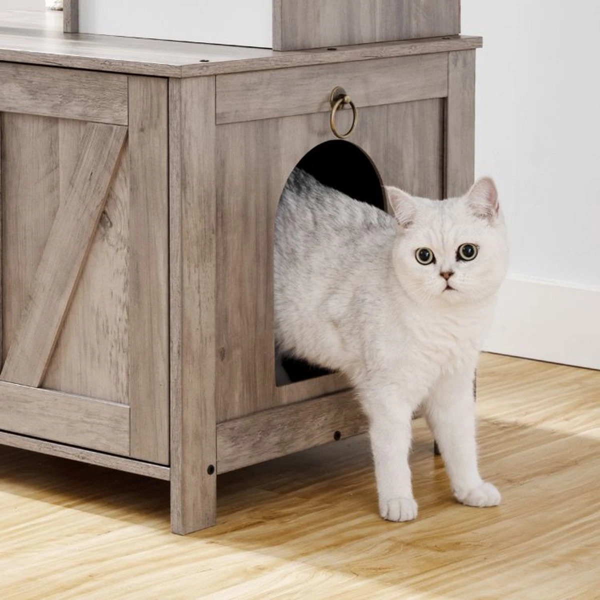 Signature Home Catty Krabpaal Met Kattenbak - Kattenbakkast - Kattenhuis Met Deur En Slot - Krabpalen Met Hangmat Mand Katten Huis - Kattenbakmeubel Verborgen - Alles-in-één Kattenspeelgoed Met Kattenhuis - Grijs - 60cm X 150cm X 48cm 13 Signature Home Catty Krabpaal Met Kattenbak - Kattenbakkast - Kattenhuis Met Deur En Slot - Krabpalen Met Hangmat Mand Katten Huis - Kattenbakmeubel Verborgen - Alles-in-één Kattenspeelgoed Met Kattenhuis - Grijs - 60cm X 150cm X 48cm - Afbeelding 11