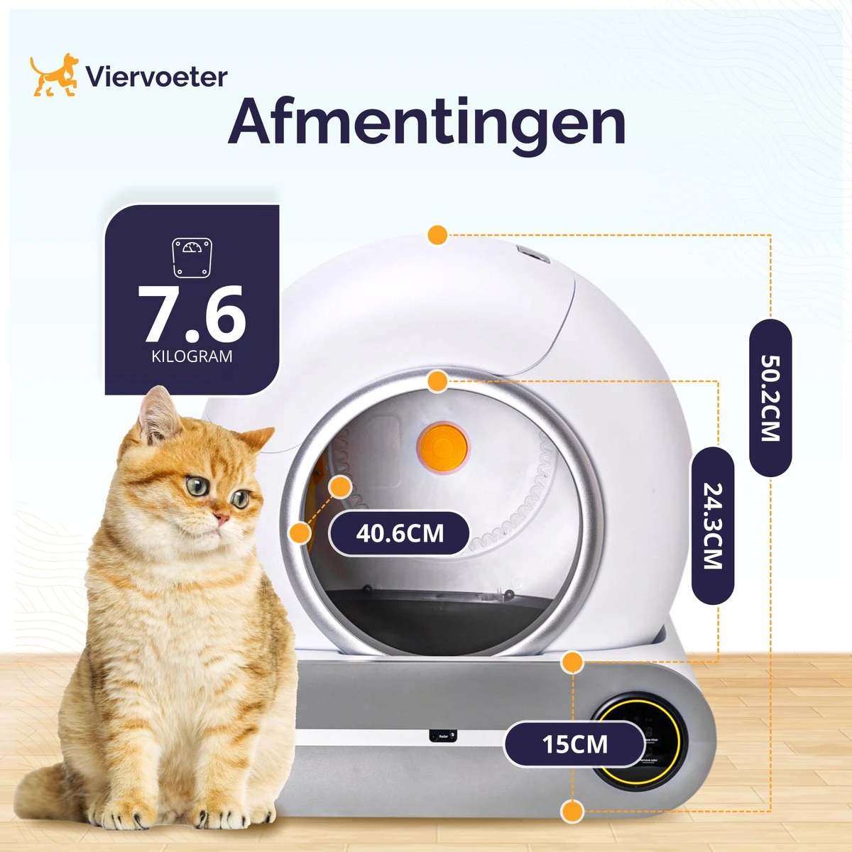 Viervoeter™ Kattenbak Zelfreinigend – Automatische Kattenbak – Zelfreinigende Kattenbak – Anti-geur – 53x58x55cm – Bedienen Via App – 65 Liter 3 Viervoeter™ Kattenbak Zelfreinigend – Automatische Kattenbak – Zelfreinigende Kattenbak – Anti-geur – 53x58x55cm – Bedienen Via App – 65 Liter - Afbeelding 2