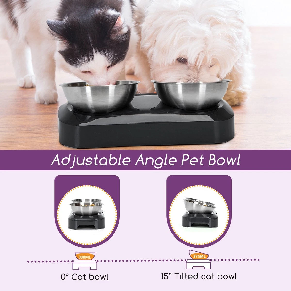 Nobleza Katten Voerbakjes - Ergonomische Dubbele Voerbak - Anti Braak Voerbak Voor Katten - Zwart - Dubbel - RVS 5 Nobleza Katten Voerbakjes - Ergonomische Dubbele Voerbak - Anti Braak Voerbak Voor Katten - Zwart - Dubbel - RVS - Afbeelding 3