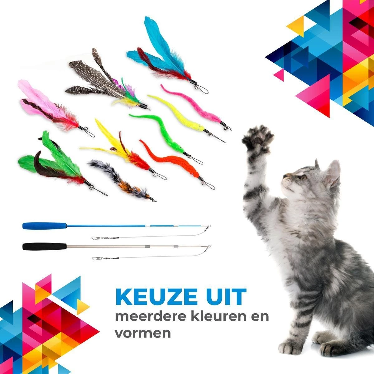 Merkloos 2 Kattenhengels Met 10 Speeltjes – Bewegende Kattenspeeltjes Met Veren En Belletjes – Interactieve Kattenspeelgoed Voor Kittens – Cat Toys 4 Merkloos 2 Kattenhengels Met 10 Speeltjes – Bewegende Kattenspeeltjes Met Veren En Belletjes – Interactieve Kattenspeelgoed Voor Kittens – Cat Toys - Afbeelding 2