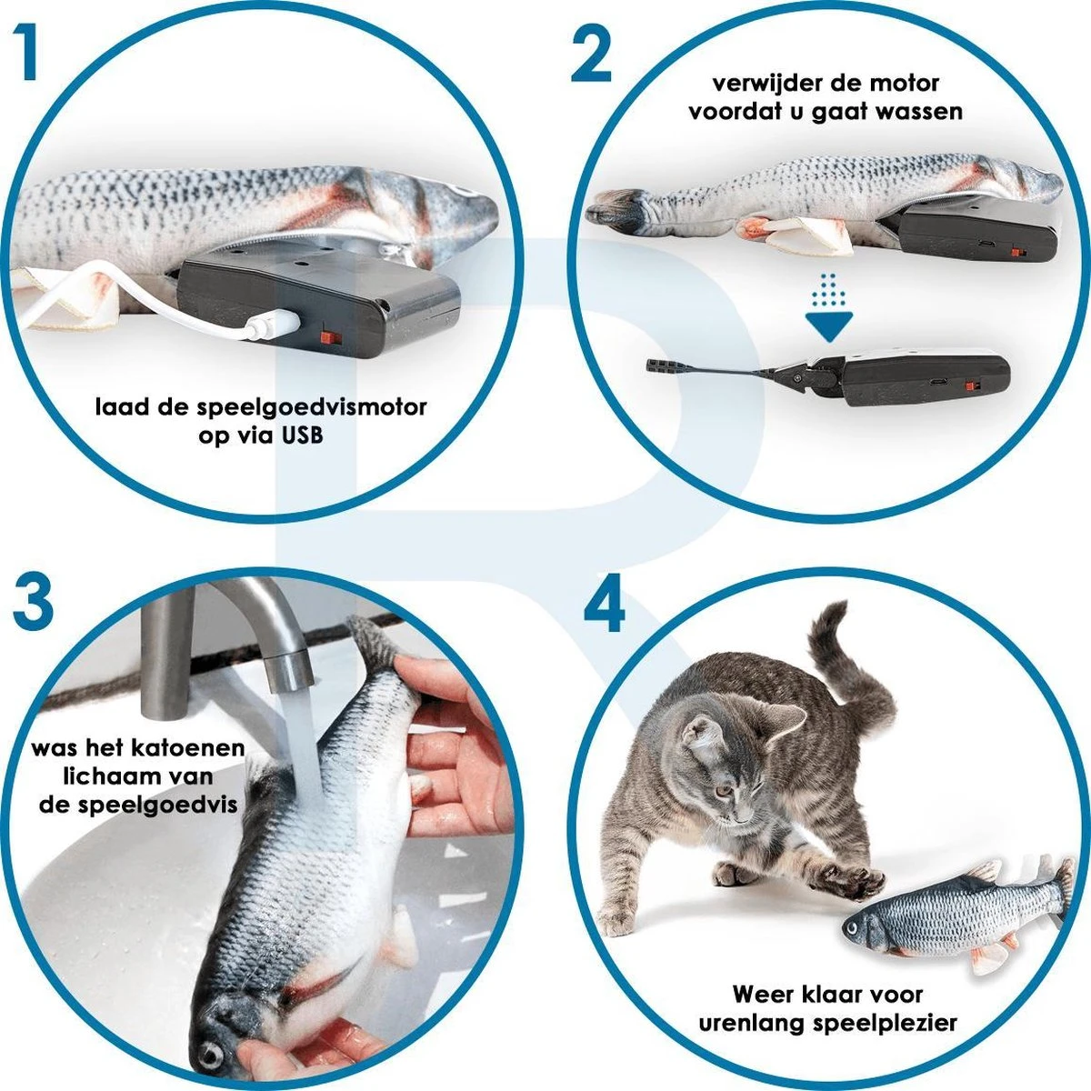 RealN Elektrische Speelvis Clownvis Inclusief Catnip Zakje – Kattenspeeltjes - Kattenspeelgoed – Krachtige Batterij – Bewegende Vis – Leukste Kattenspeeltje Goudvis – Kat Actiever Maken – 30 Cm – Speelvis Katten – Wasbaar – Oplaadbaar – Blauw/Wit 6 RealN Elektrische Speelvis Clownvis Inclusief Catnip Zakje – Kattenspeeltjes - Kattenspeelgoed – Krachtige Batterij – Bewegende Vis – Leukste Kattenspeeltje Goudvis – Kat Actiever Maken – 30 Cm – Speelvis Katten – Wasbaar – Oplaadbaar – Blauw/Wit - Afbeelding 4