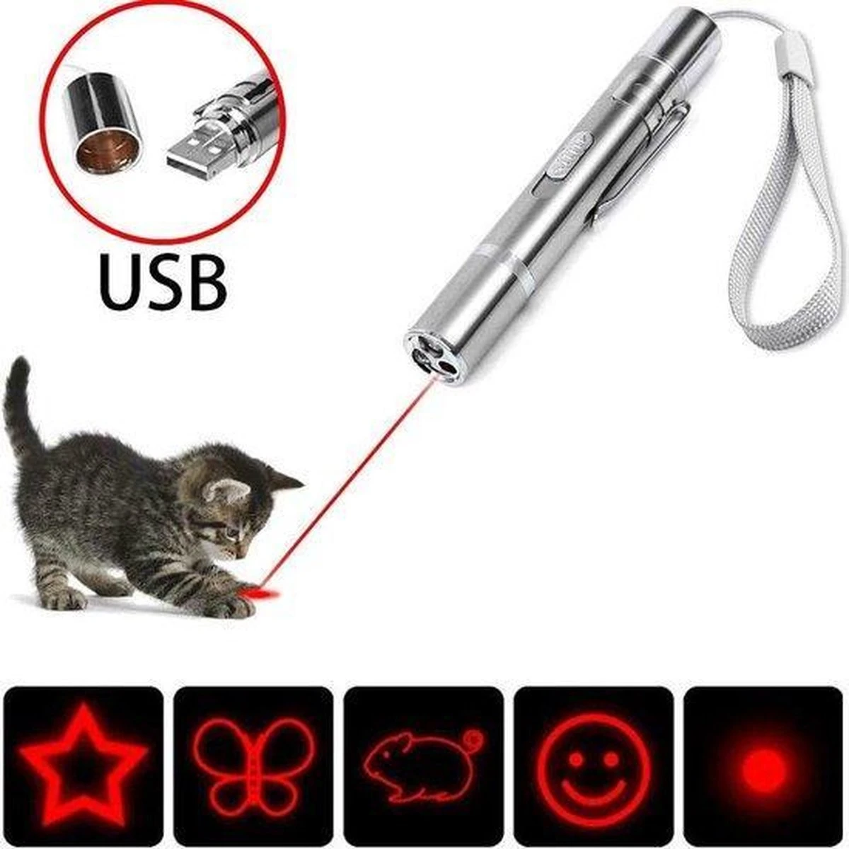 USB Laserpen-7 In 1- Kattenspeelgoed-rode Laser- Fluwelen Opbergzakje- LED- UV Licht- USB Oplaadbaar- Laserlampje- Nieuw Model 2020 6 USB Laserpen-7 In 1- Kattenspeelgoed-rode Laser- Fluwelen Opbergzakje- LED- UV Licht- USB Oplaadbaar- Laserlampje- Nieuw Model 2020 - Afbeelding 4