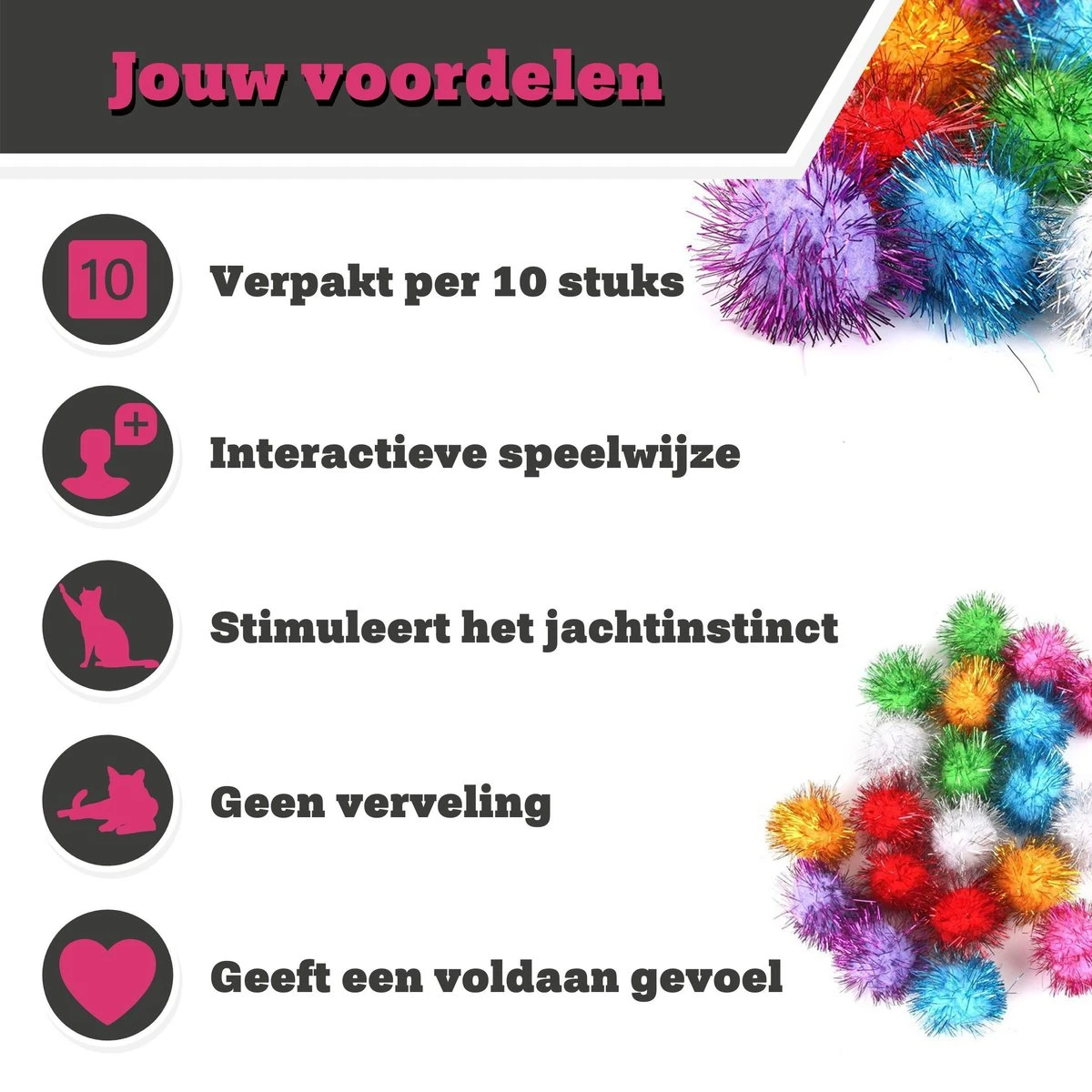 Make Me Purr Glitter Pompon Ballen (10 Stuks) - Kattenspeeltjes - Kattenspeelgoed - Speelgoed Voor Katten - Kat Speeltje Bal - Kitten Speeltjes Balletjes 4 Make Me Purr Glitter Pompon Ballen (10 Stuks) - Kattenspeeltjes - Kattenspeelgoed - Speelgoed Voor Katten - Kat Speeltje Bal - Kitten Speeltjes Balletjes - Afbeelding 2