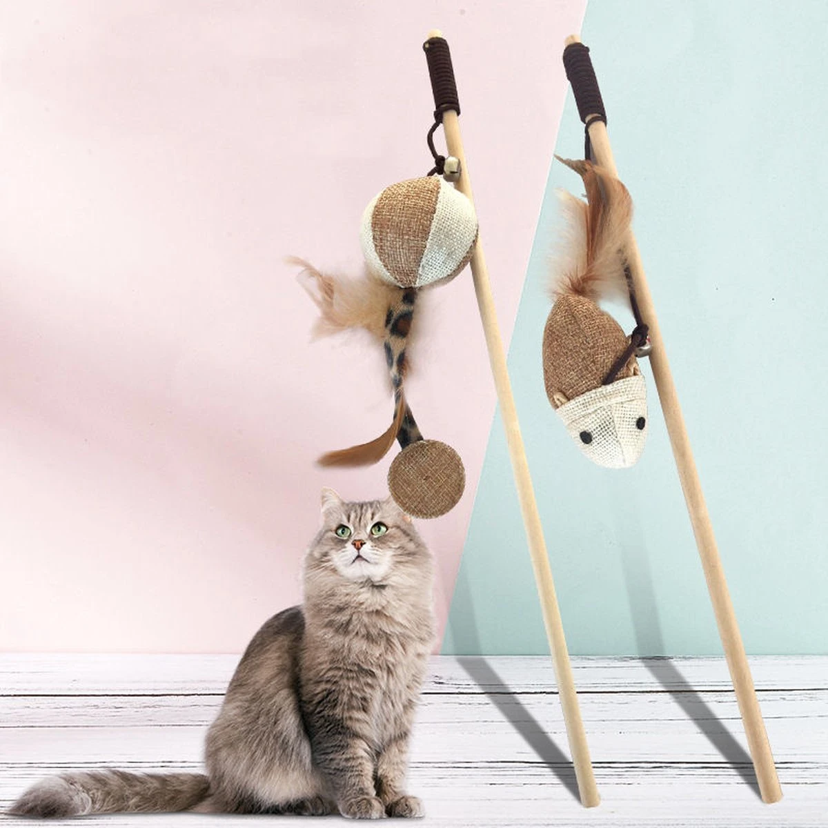 Katten Speeltjes Katten Speelgoed Kattenspeeltjes Katten Hengel Bal – Wit Bruin 5 Katten Speeltjes Katten Speelgoed Kattenspeeltjes Katten Hengel Bal – Wit Bruin - Afbeelding 3