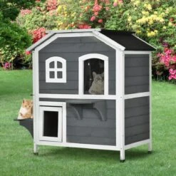 PawHut Kattenhuis Voor Buiten Kattenhut Met 2 Verdiepingen Kattenvilla, Asfaltdak, Massief Hout Grijs D30-236 23 PawHut Kattenhuis Voor Buiten Kattenhut Met 2 Verdiepingen Kattenvilla, Asfaltdak, Massief Hout Grijs D30-236 -Kattenproducten 1200x1200 978