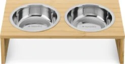 Navaris Verhoogd Dubbel Dieren Voedingsstation - 2 Kommen Voor Katten En Kleine Honden - Roestvrij Staal - Verhoogde Bamboe Standaard -Kattenproducten 1200x619