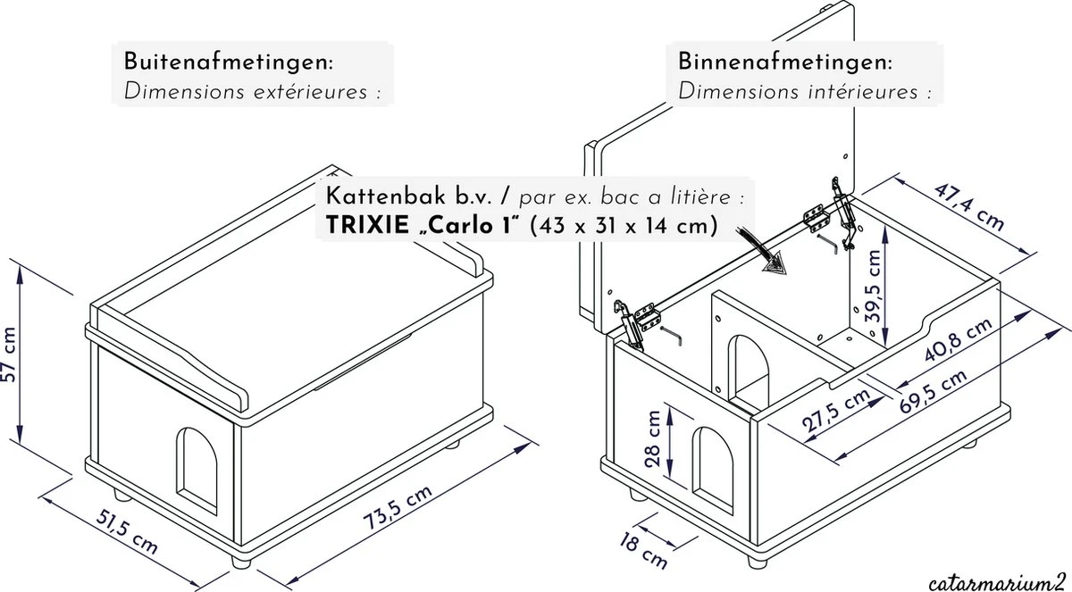 WONDERMAKE® Grote Kattenkast Houten Voor Kattenbak-box Kattentoilet, XL-kattenbak Dressoir Kastje, Designer Kattenhuis Met Kattenhol Kattenmand, Kasten Kast Voor Badkamer, 73,5 X 51,5 X 57 Cm, Wit 9 WONDERMAKE® Grote Kattenkast Houten Voor Kattenbak-box Kattentoilet, XL-kattenbak Dressoir Kastje, Designer Kattenhuis Met Kattenhol Kattenmand, Kasten Kast Voor Badkamer, 73,5 X 51,5 X 57 Cm, Wit - Afbeelding 7