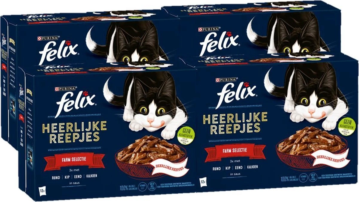 Felix Heerlijke Reepjes Farm Selectie Box - Katten Natvoer - 4 X 12 Zakjes Van 80g 4 Felix Heerlijke Reepjes Farm Selectie Box - Katten Natvoer - 4 X 12 Zakjes Van 80g - Afbeelding 2