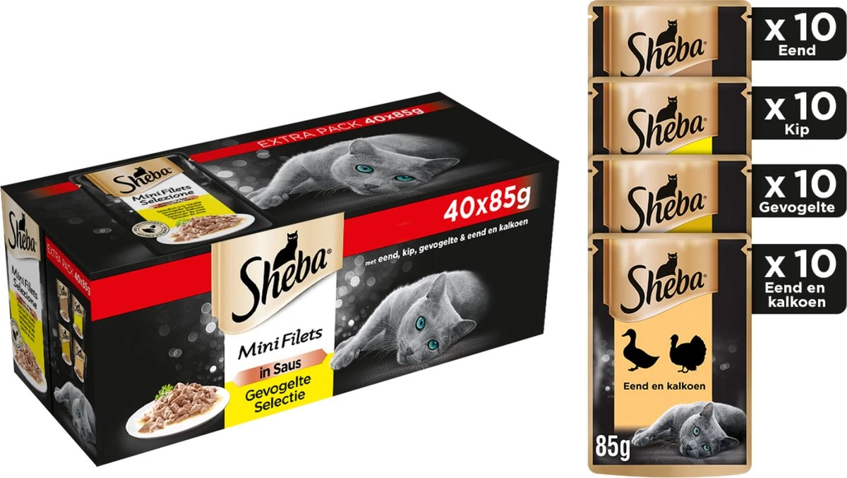 Sheba Mini Filets In Saus Kattenvoer Maaltijdzakjes Gevogelte 40 X 85 G 3 Sheba Mini Filets In Saus Kattenvoer Maaltijdzakjes Gevogelte 40 X 85 G