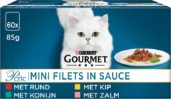 Gourmet Perle Mini Filets In Saus - Kattenvoer Natvoer - Kip, Konijn, Rund & Zalm - 60 X 85 Gr
