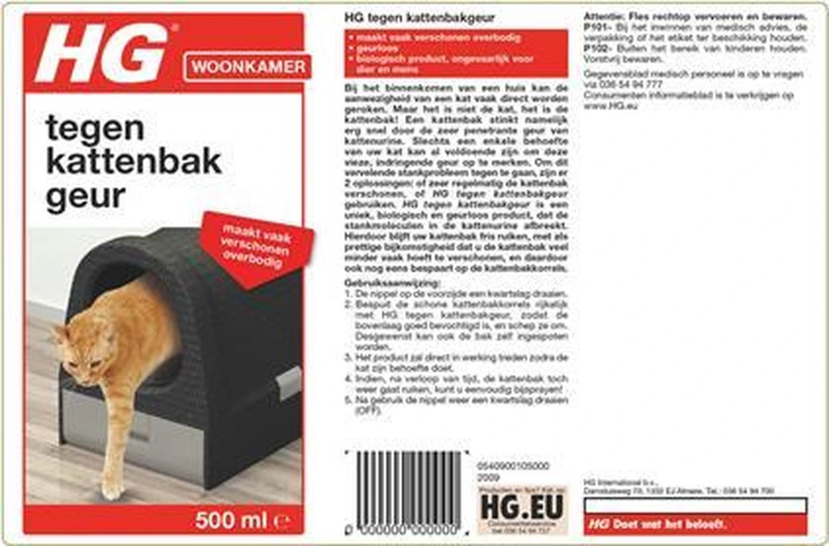 HG Tegen Kattenbakgeur - 500ml - Ongevaarlijk Voor Dier En Mens - Geurloos 4 HG Tegen Kattenbakgeur - 500ml - Ongevaarlijk Voor Dier En Mens - Geurloos - Afbeelding 2