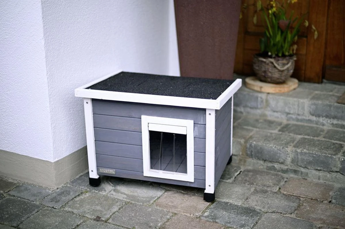 Merkloos Rexa® Kattenhuisje Van Dennenhout Wit/grijs 57x45x43cm | Kattenmand Voor Buiten Of In Huis | Beschermt Kat Tegen Kou En Geeft Veilig Gevoel | Makkelijke Ingang | Hoogwaardig Hout | Kattenbak | Katten Huis 4 Merkloos Rexa® Kattenhuisje Van Dennenhout Wit/grijs 57x45x43cm | Kattenmand Voor Buiten Of In Huis | Beschermt Kat Tegen Kou En Geeft Veilig Gevoel | Makkelijke Ingang | Hoogwaardig Hout | Kattenbak | Katten Huis - Afbeelding 2