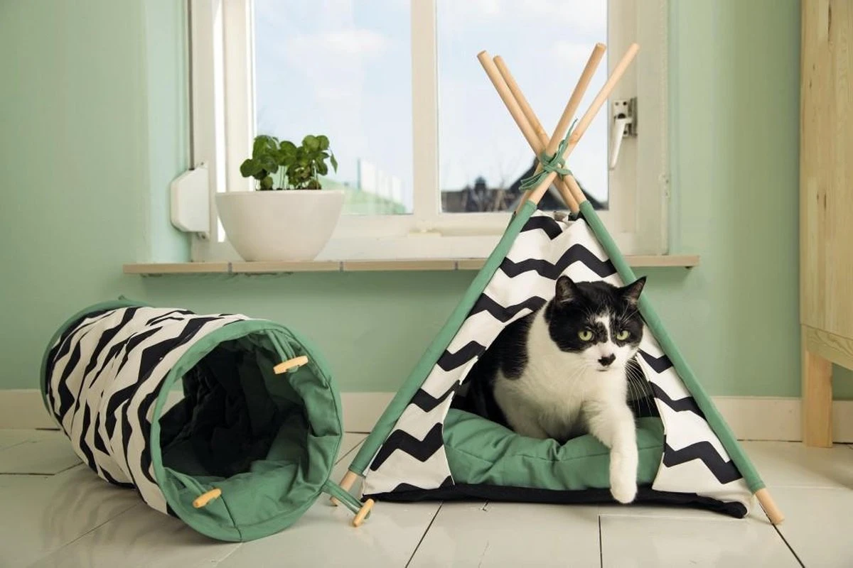 Beeztees Kioni Tipi Tent - Kattenhuis - Zwart/Wit - 50x50x70 Cm 12 Beeztees Kioni Tipi Tent - Kattenhuis - Zwart/Wit - 50x50x70 Cm - Afbeelding 10