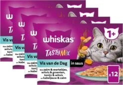 Whiskas 1+ Natvoer - Tasty Mix - Vis Van De Dag In Saus - Maaltijdzakjes 48 X 85 G