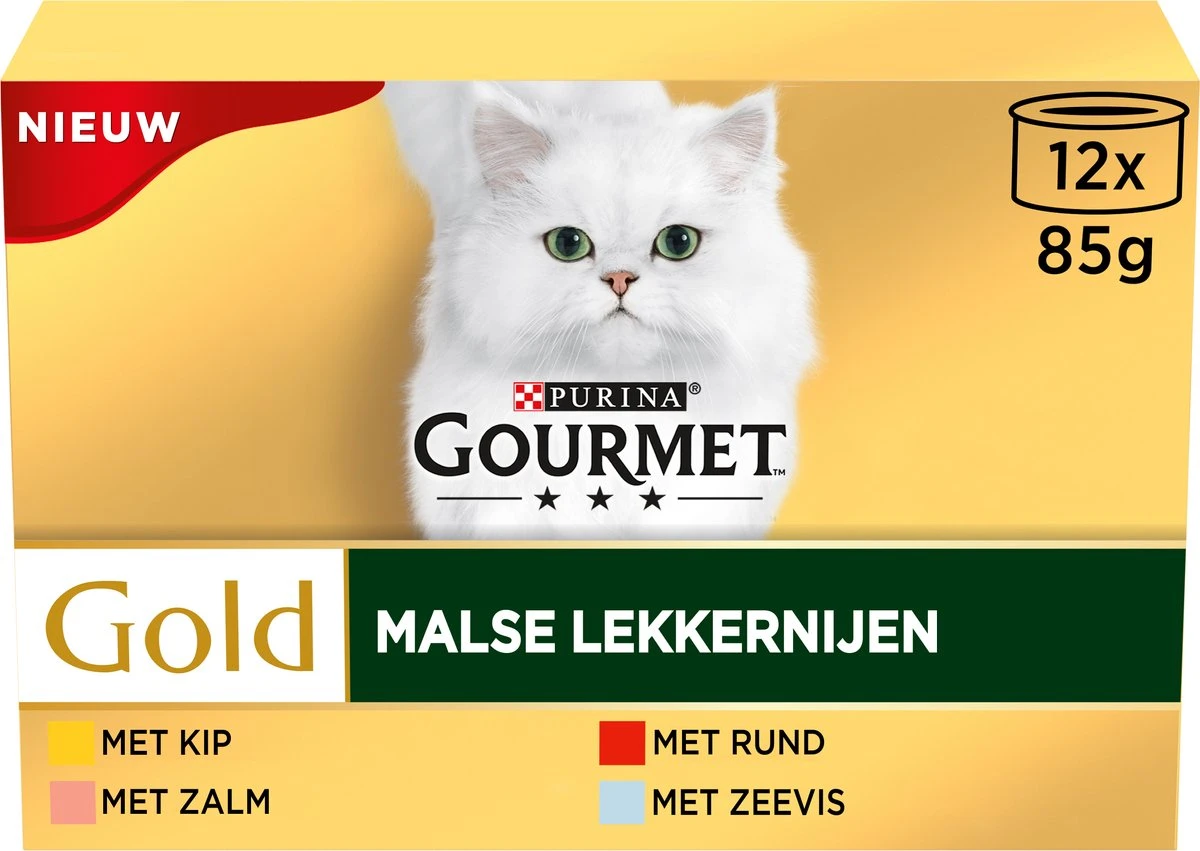 Gourmet Gold Malse Lekkernijen – Kattenvoer Natvoer - Met Kip, Zalm, Rund, Zeevis – 48 X 85 Gr 3 Gourmet Gold Malse Lekkernijen – Kattenvoer Natvoer - Met Kip, Zalm, Rund, Zeevis – 48 X 85 Gr