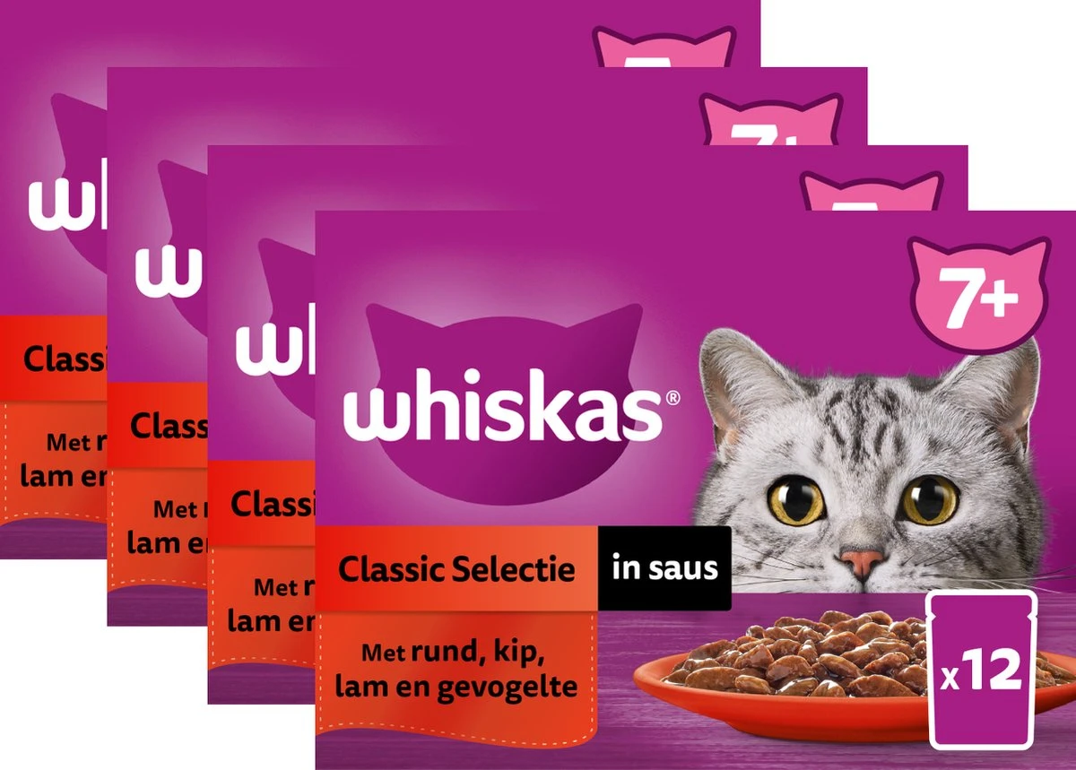 Whiskas 7+ Natvoer - Classic - Selectie In Saus - Maaltijdzakjes 48 X 85 G 3 Whiskas 7+ Natvoer - Classic - Selectie In Saus - Maaltijdzakjes 48 X 85 G