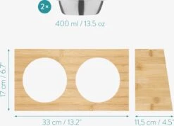 Navaris Verhoogd Dubbel Dieren Voedingsstation - 2 Kommen Voor Katten En Kleine Honden - Roestvrij Staal - Verhoogde Bamboe Standaard -Kattenproducten 1200x864