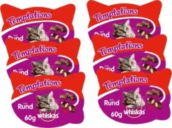 Whiskas Temptations 60 G - Kattensnack - 6 X Rund&Vlees -Kattenproducten 1200x894 1