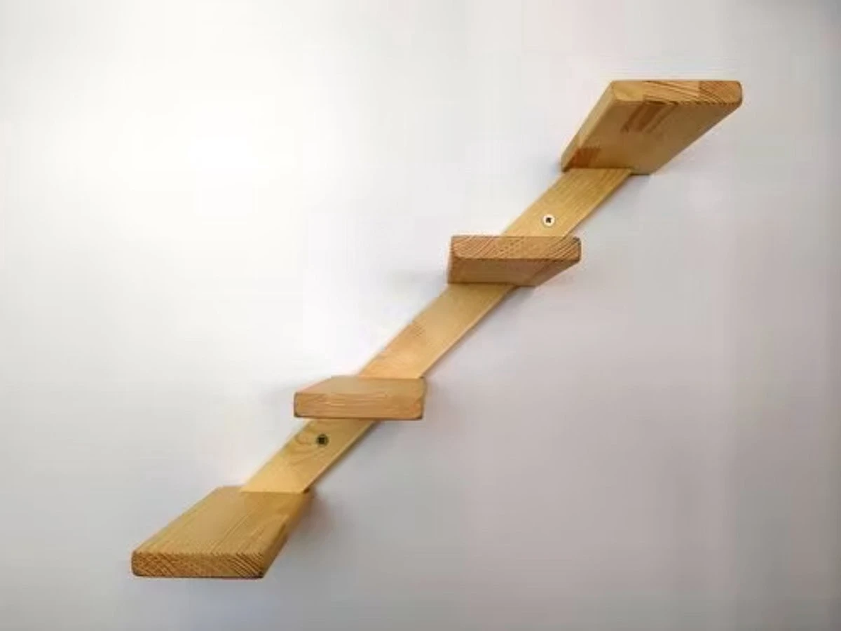 Kattentrap Hout - Linksonder Naar Rechtsboven - Handgemaakte Kattenladder - Katten Klimmuur Klimwand 5 Kattentrap Hout - Linksonder Naar Rechtsboven - Handgemaakte Kattenladder - Katten Klimmuur Klimwand - Afbeelding 3