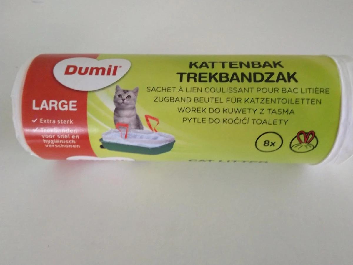 Dumil Kattenbak Zakken | Met Trekband | 15 Liter | 1 Rol | 8 Zakken | Extra Sterk 3 Dumil Kattenbak Zakken | Met Trekband | 15 Liter | 1 Rol | 8 Zakken | Extra Sterk