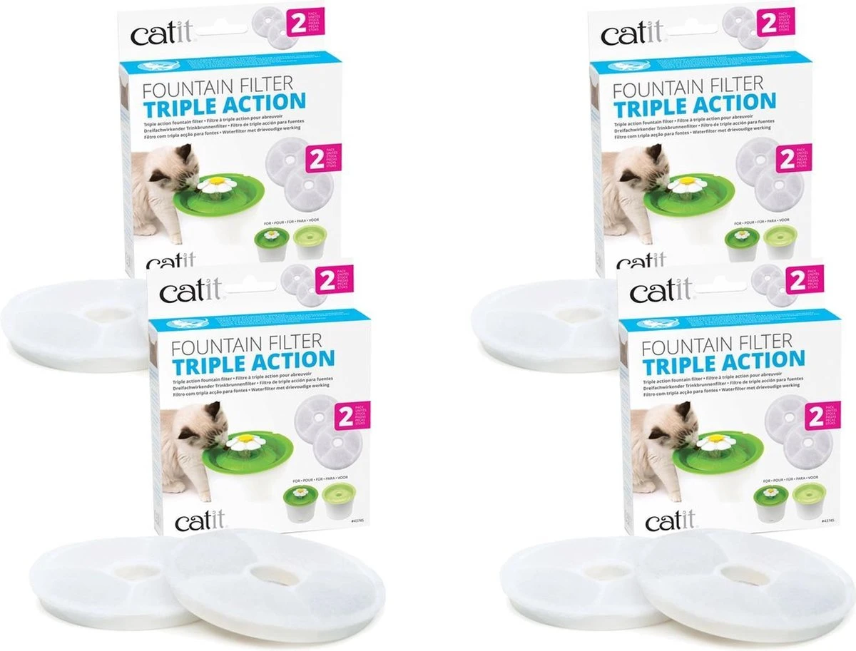 Catit Filters Triple Action 2 Pack - Kattendrinkbak - 4 X 4x14.5x17.5 Cm Wit 3 Catit Filters Triple Action 2 Pack - Kattendrinkbak - 4 X 4x14.5x17.5 Cm Wit