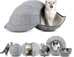 Merkloos Kattenmand Multifunctioneel – Kattenspeelgoed Speeltunnel Kattenhuis – Kattenhol Rond Kattenspeeltjes Kattentunnel - Cat Cave Donut - Grijs Vilt