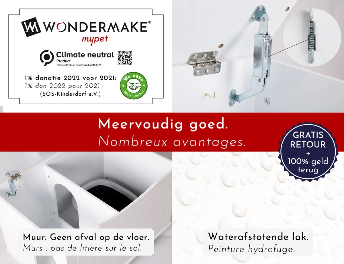 WONDERMAKE® Grote Kattenkast Houten Voor Kattenbak-box Kattentoilet, XL-kattenbak Dressoir Kastje, Designer Kattenhuis Met Kattenhol Kattenmand, Kasten Kast Voor Badkamer, 73,5 X 51,5 X 57 Cm, Wit 6 WONDERMAKE® Grote Kattenkast Houten Voor Kattenbak-box Kattentoilet, XL-kattenbak Dressoir Kastje, Designer Kattenhuis Met Kattenhol Kattenmand, Kasten Kast Voor Badkamer, 73,5 X 51,5 X 57 Cm, Wit - Afbeelding 4