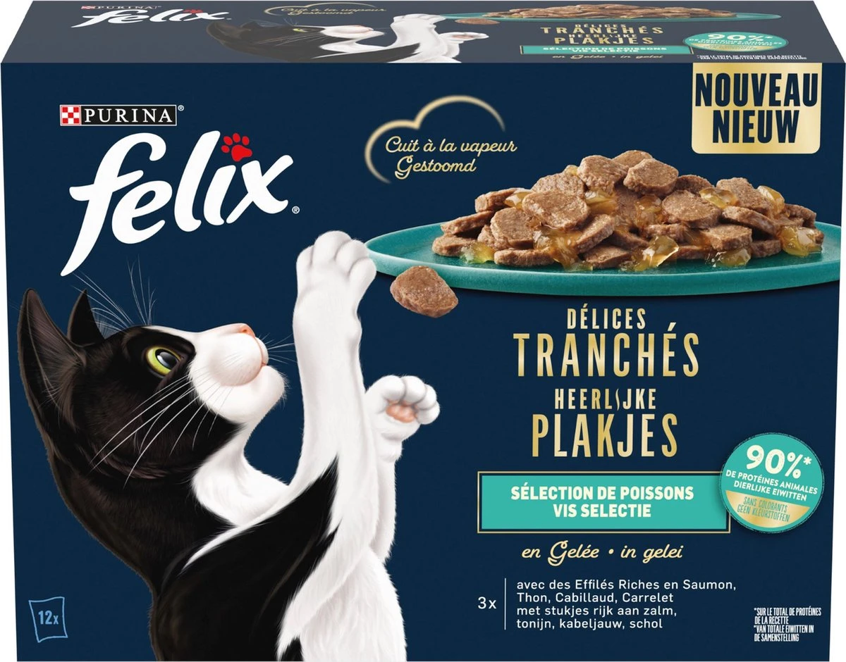 Felix Heerlijke Plakjes Vis Selectie Kattenvoer Nat 4(12x80g) 4 Felix Heerlijke Plakjes Vis Selectie Kattenvoer Nat 4(12x80g) - Afbeelding 2