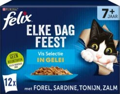 Felix Elke Dag Feest Vis Selectie In Gelei 7+ Jaar 12 X 85 Gr -Kattenproducten 1200x943
