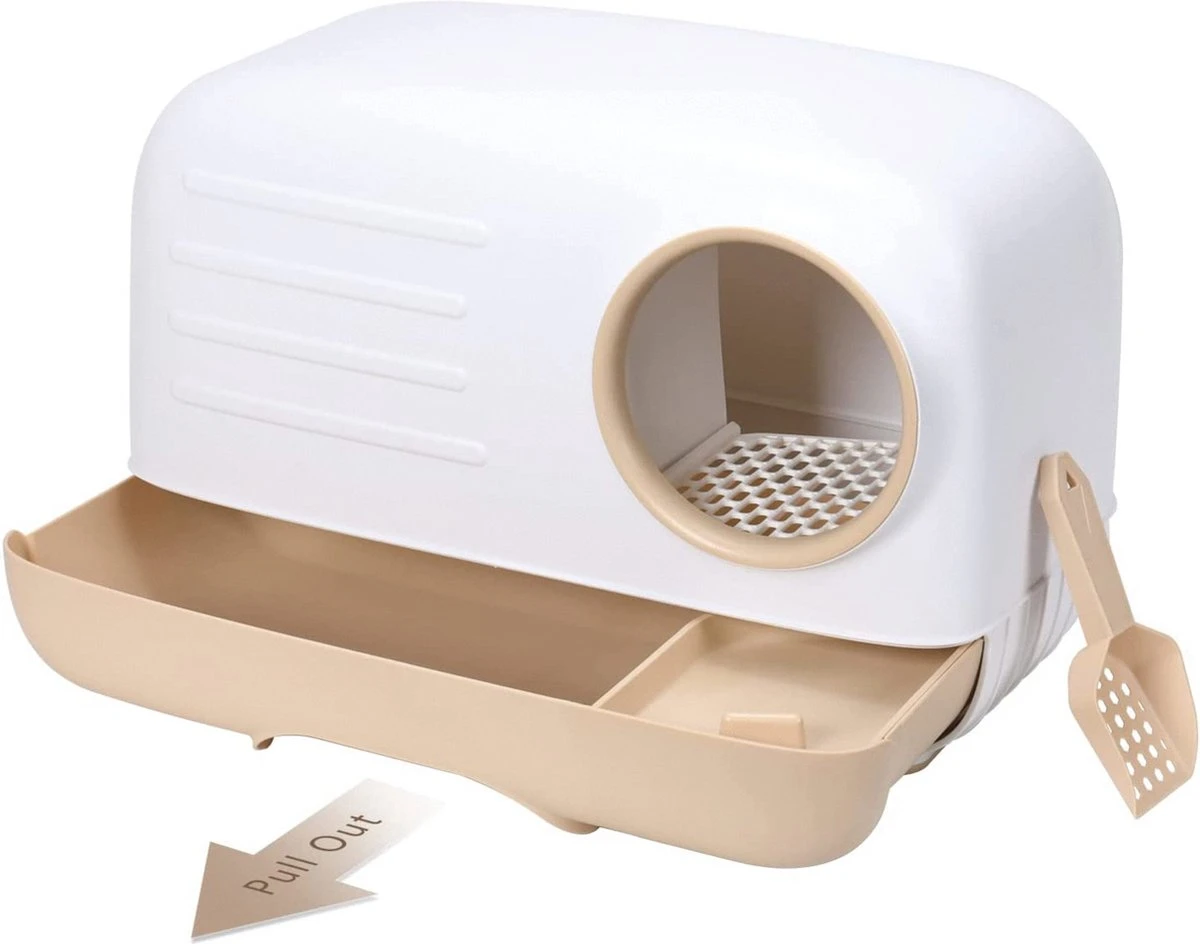 Merkloos PETLUX® XL Kattenbak Retro Design Met Lade, Schep En Opbergruimte - Grote Kattenbak - Kaki 3 Merkloos PETLUX® XL Kattenbak Retro Design Met Lade, Schep En Opbergruimte - Grote Kattenbak - Kaki - Afbeelding 2