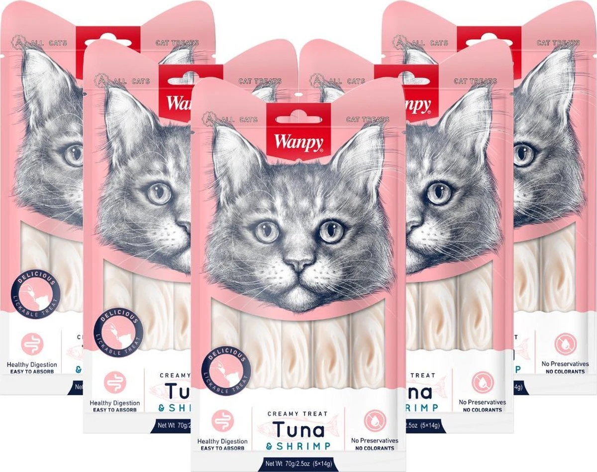 Wanpy Creamy Lickable Treats Tonijn En Garnaal - Voordeelbundel 5 Stuks - Kattensnack 3 Wanpy Creamy Lickable Treats Tonijn En Garnaal - Voordeelbundel 5 Stuks - Kattensnack