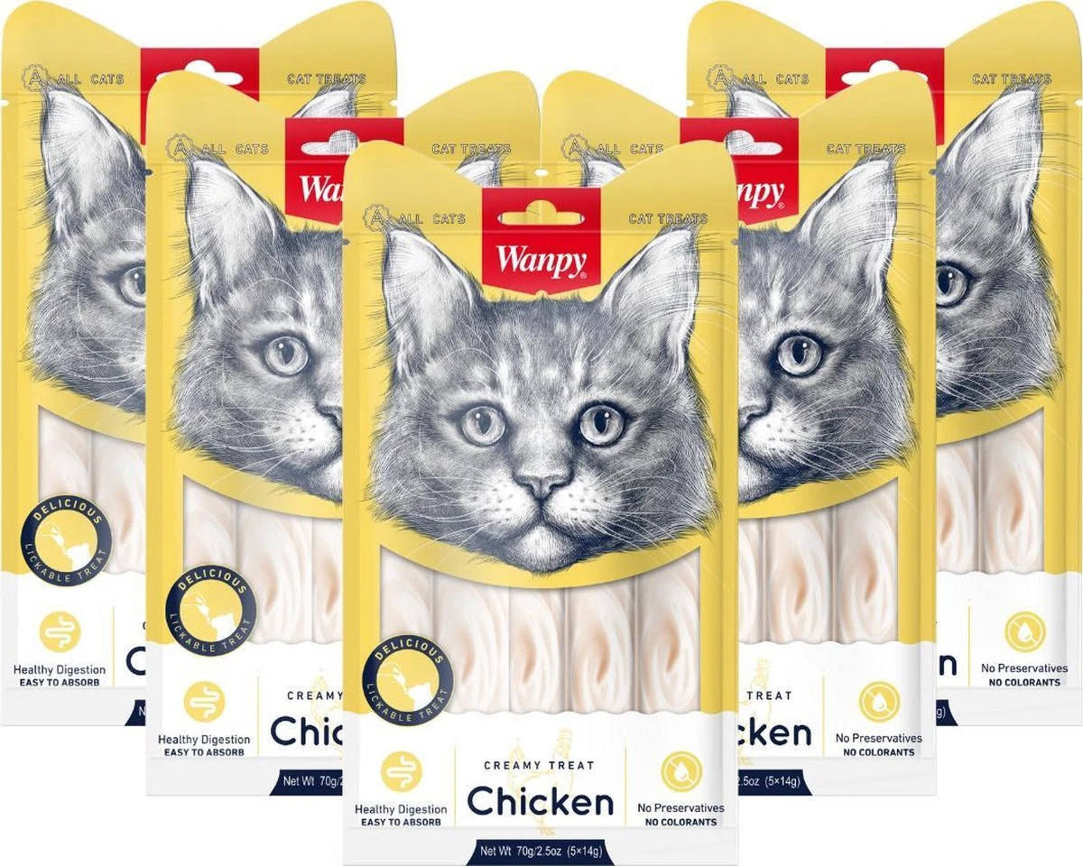Wanpy Creamy Lickable Treats Kip - Voordeelbundel 5 Stuks - Kattensnack 3 Wanpy Creamy Lickable Treats Kip - Voordeelbundel 5 Stuks - Kattensnack