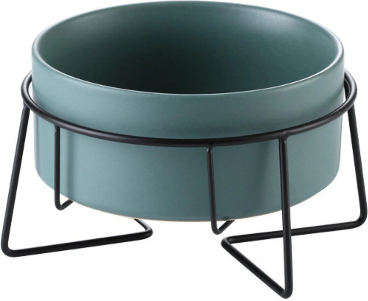 GIZMO 2x Voerbak Kat - 400 Ml - Groen - Keramische Drink- & Voerbakken Met Standaard - 13 Cm - 2 Stuks 4 GIZMO 2x Voerbak Kat - 400 Ml - Groen - Keramische Drink- & Voerbakken Met Standaard - 13 Cm - 2 Stuks - Afbeelding 2