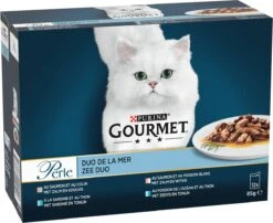 Gourmet Perle Duo – Kattenvoer Natvoer - Met Zalm En Koolvis, Zalm En Witvis, Zeevis En Tonijn, Sardine En Tonijn – 48 X 85 Gr -Kattenproducten 1200x983 1