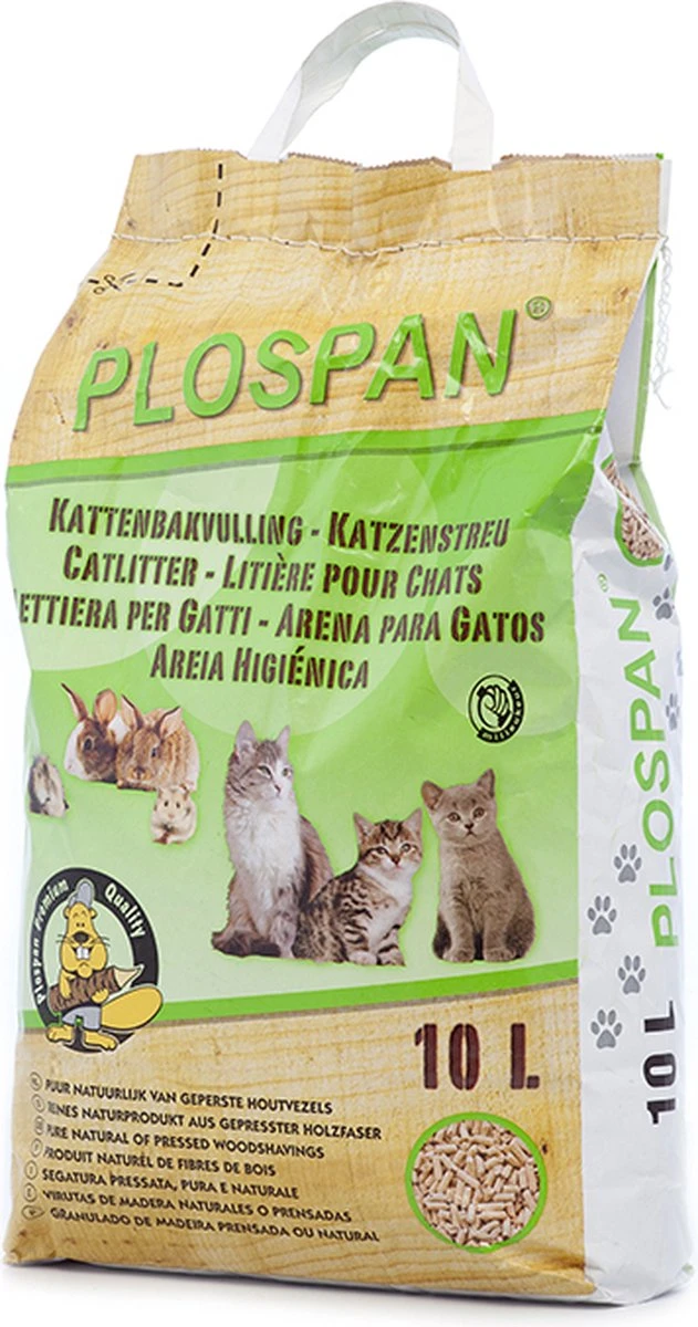 Plospan Houtkorrel Kattenbakvulling - 10 Ltr 5 Plospan Houtkorrel Kattenbakvulling - 10 Ltr - Afbeelding 3