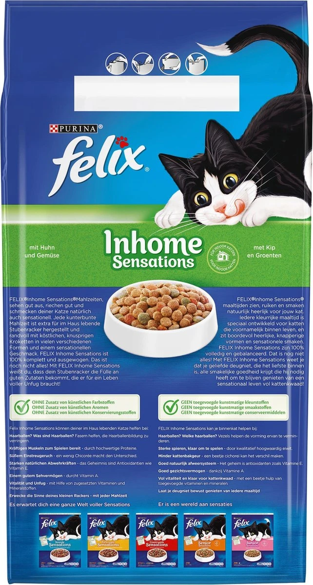 Felix Inhome Sensations - Katten Droogvoer Kip, Granen & Tuingroenten - 4kg 5 Felix Inhome Sensations - Katten Droogvoer Kip, Granen & Tuingroenten - 4kg - Afbeelding 3