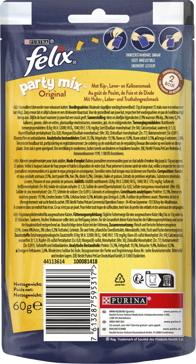 Felix Party Mix - Kattensnacks Original - 8 X 60g 8 Felix Party Mix - Kattensnacks Original - 8 X 60g - Afbeelding 6