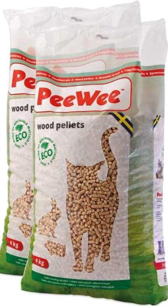 Peewee Houtkorrels Kattenbakvulling - 2 X 9 Kg (18 Kg, 28l) + Gezonde Kattensnack 3 Peewee Houtkorrels Kattenbakvulling - 2 X 9 Kg (18 Kg, 28l) + Gezonde Kattensnack