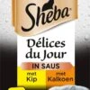 Sheba Delices Du Jour In Saus Katten Natvoer - Kip & Kalkoen - 36x50g 2 Sheba Delices Du Jour In Saus Katten Natvoer - Kip & Kalkoen - 36x50g -Kattenproducten 696x1200