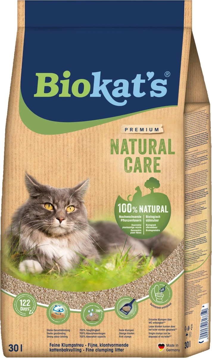 Biokat's Natural Care - 30 L - Kattenbakvulling - Klontvormend - Zonder Geur 4 Biokat's Natural Care - 30 L - Kattenbakvulling - Klontvormend - Zonder Geur - Afbeelding 2