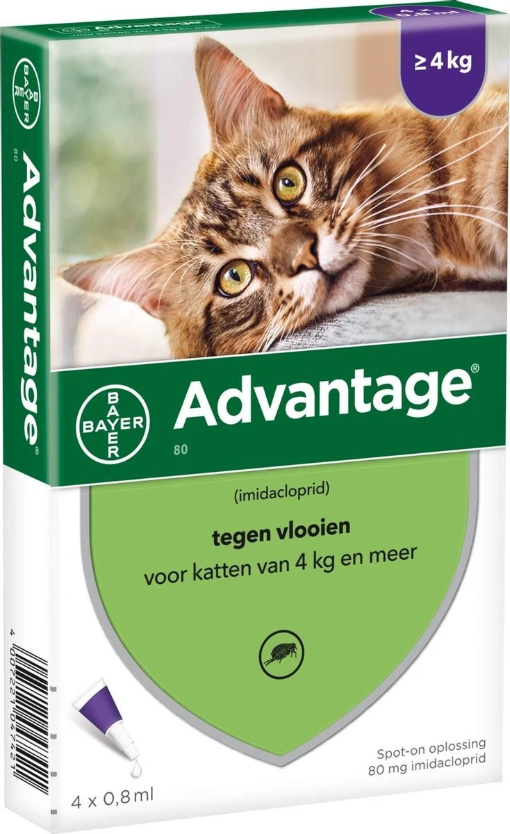 Bayer Anti Vlooienmiddel Advantage 80 > 4 Kg - 4 X 0,8 Ml 4 Bayer Anti Vlooienmiddel Advantage 80 > 4 Kg - 4 X 0,8 Ml - Afbeelding 2
