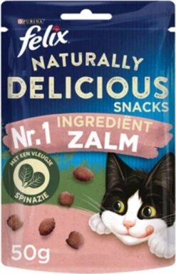 Felix Naturally Delicious Zalm & Spinazie - Kattensnacks - 8 X 50g