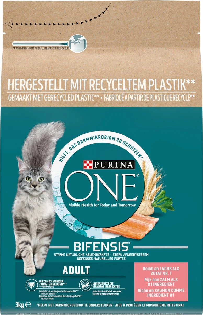 Purina ONE Adult - Kattenvoer Zalm & Volkoren Granen - 3kg 4 Purina ONE Adult - Kattenvoer Zalm & Volkoren Granen - 3kg - Afbeelding 2
