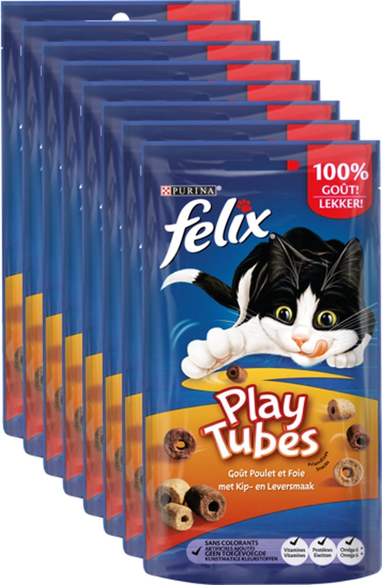 Felix PlayTubes - Kattensnacks - Kip & Lever - 8 X 50g 3 Felix PlayTubes - Kattensnacks - Kip & Lever - 8 X 50g