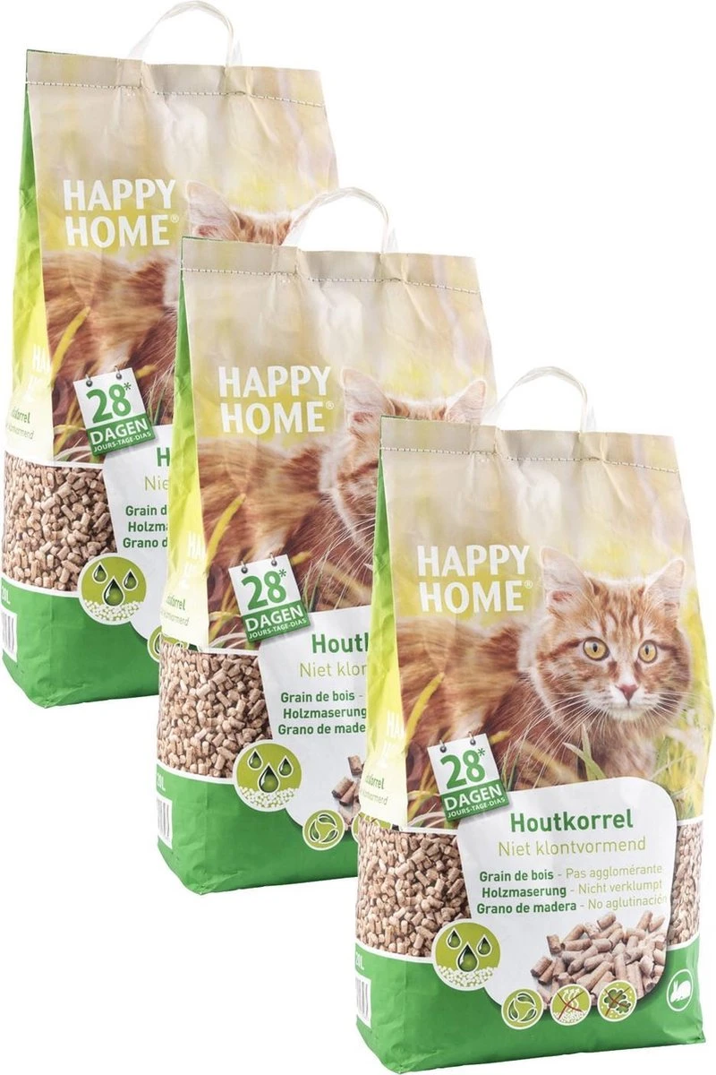 Happy Home Natural Wood - Kattenbakvulling - 3 X 20 L 3 Happy Home Natural Wood - Kattenbakvulling - 3 X 20 L