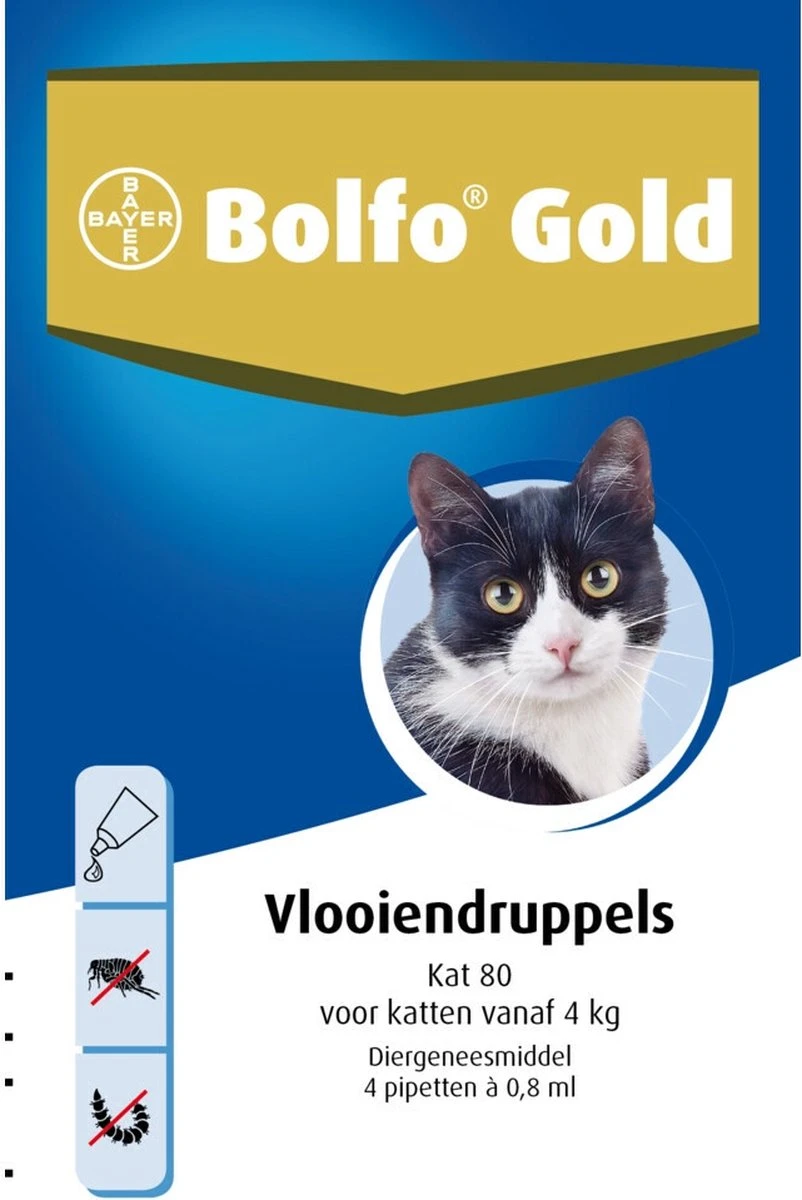 Bayer Bolfo Gold 80 Anti Vlooienmiddel - Kat - > 4 Kg - 4 Pipetten 3 Bayer Bolfo Gold 80 Anti Vlooienmiddel - Kat - > 4 Kg - 4 Pipetten