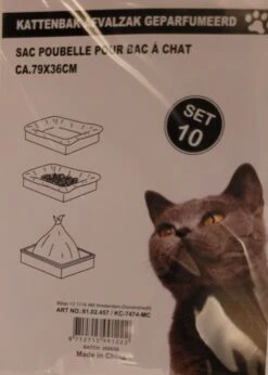 Merkloos Kattenbak Afvalzak 10 Stuks Geparfumeerd - Katten - Kitten - Kattenbakzakken Afm. 79x36 Cm
