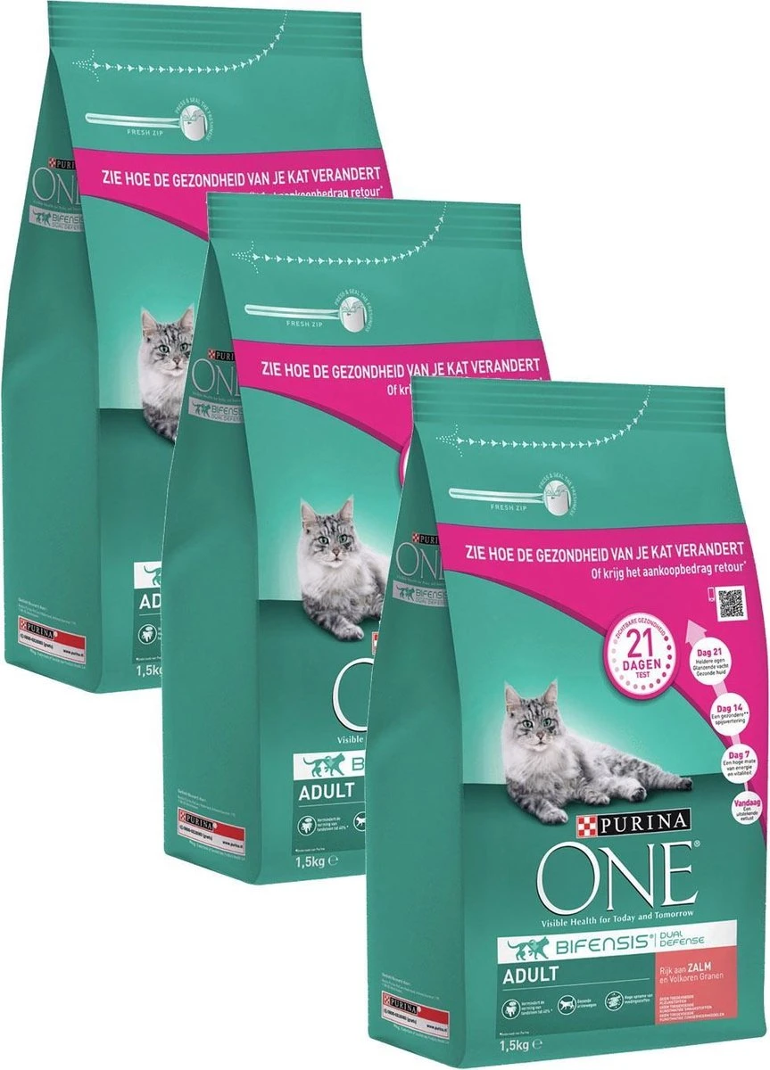 Purina One Adult Zalm&Granen - Kattenvoer - 3 X 1.5 Kg 3 Purina One Adult Zalm&Granen - Kattenvoer - 3 X 1.5 Kg